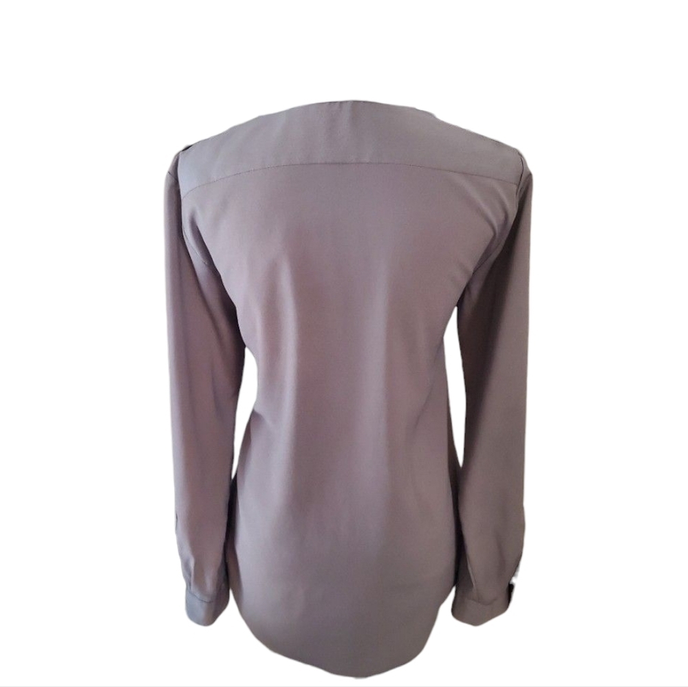 Calvin Klein Gray Roll Tab Long Sleeve Button Down Blouse Zipper Pockets Size L - Picture 5 of 10